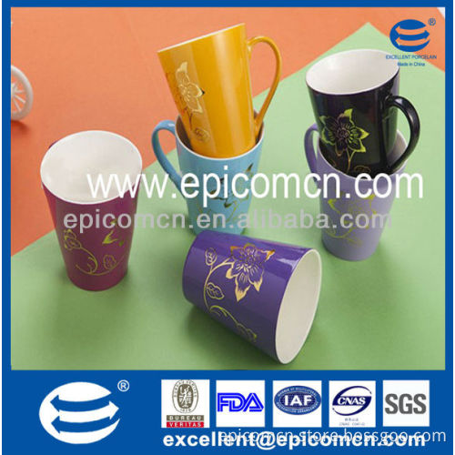New developed 10oz v-shaped new bone china mug with bright enamel